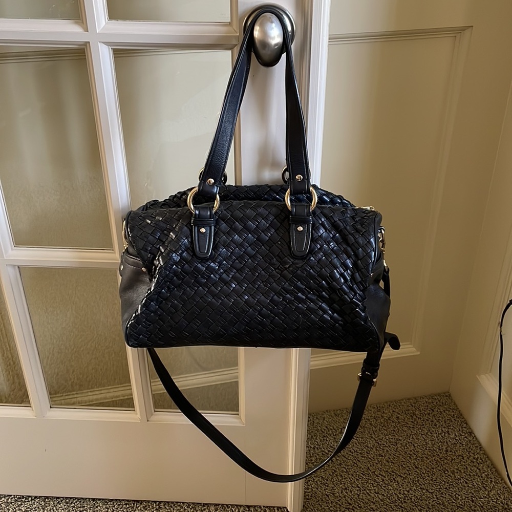 Black Cole Haan woven shoulder bag leather crossbody